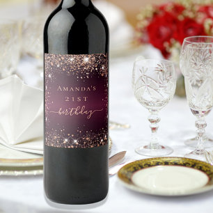 Rótulo De Garrafa De Cerveja Birthday Burgundy - rosa dourado script