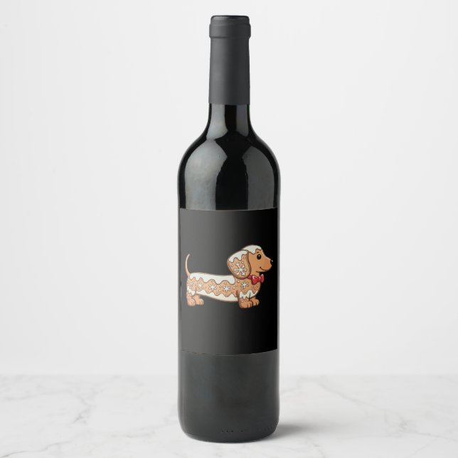 Rótulo De Garrafa De Cerveja Biscoito de gengibre de Natal do cachorro salsicha (Frente)