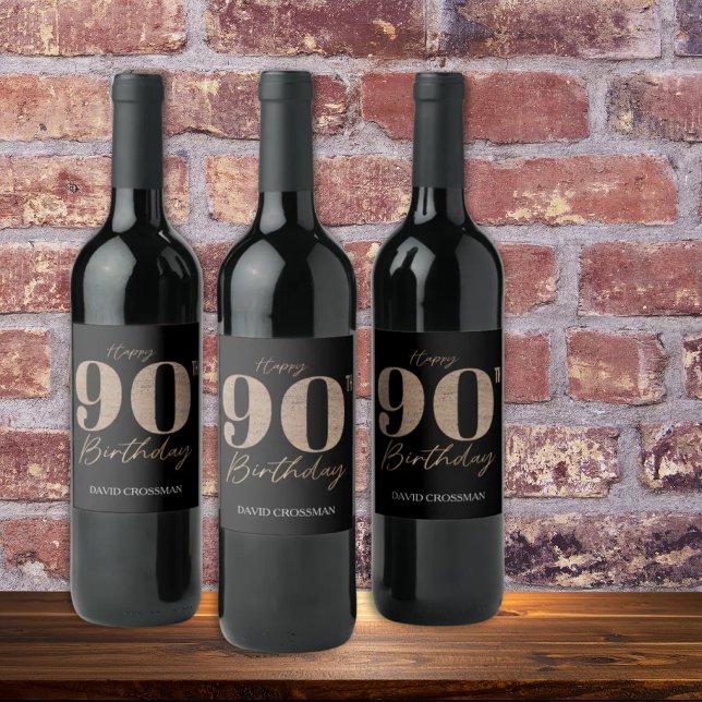 Rótulo De Garrafa De Cerveja Black and Gold Glitter Numeral 90th Birthday  (Criador carregado)