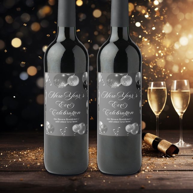 Rótulo De Garrafa De Cerveja Black and Silver Glitter New Year's Eve Party  (Criador carregado)