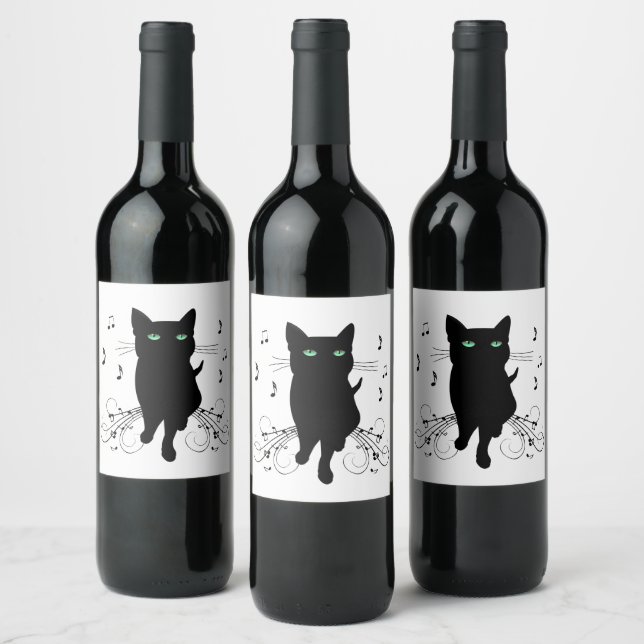 Rótulo De Garrafa De Cerveja Black Cat Surrounded by Whispering Notes of Music (Garrafas)