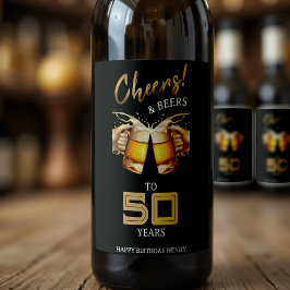 Rótulo De Garrafa De Cerveja Black & Dourado Cheers & Beers 50 anos 50 anos 50 