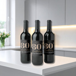 Rótulo De Garrafa De Cerveja Black & Gold Elegant Glitter 80th Birthday