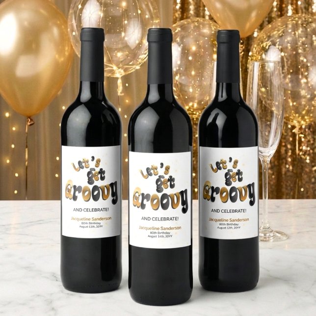 Rótulo De Garrafa De Cerveja Black Gold Retro Let's Get Groovy 60th Birthday (Criador carregado)