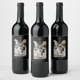 Rótulo De Garrafa De Cerveja Black Sophisticate Flourish Chic Golden Initials