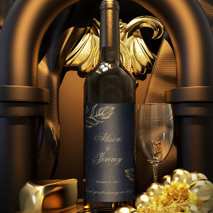 Rótulo De Garrafa De Cerveja Blogue Botânico Dourado e Azul Moderno Minimalista