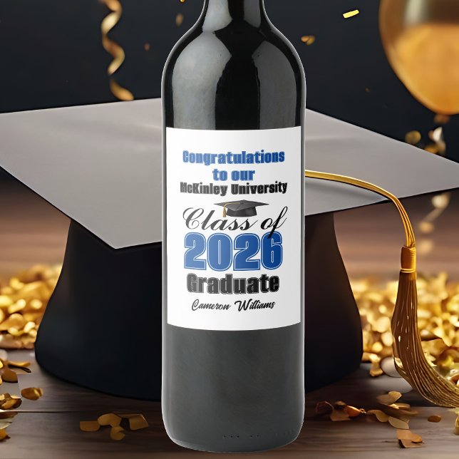 Rótulo De Garrafa De Cerveja Blue Class of 2026 Graduation Party Custom (Criador carregado)