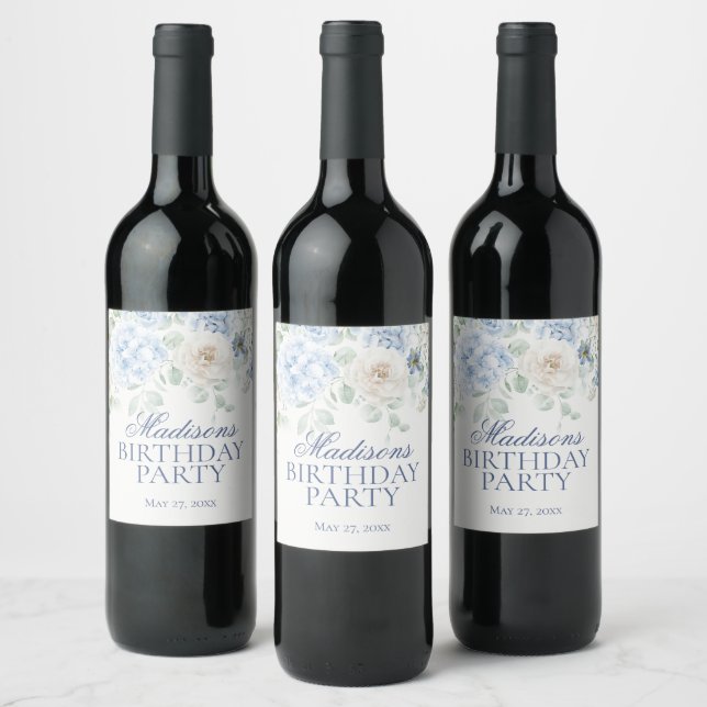 Rótulo De Garrafa De Cerveja Blue Floral Hydrangea Botanic Bloom Aniversário (Garrafas)