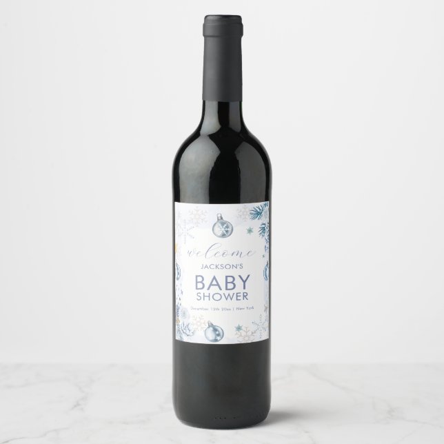 Rótulo De Garrafa De Cerveja Blue Snowflake Flower Winter Baby Shower Welcome (Frente)