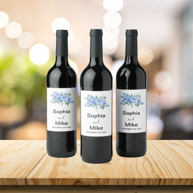 Rótulo De Garrafa De Cerveja Blue Watercolour Floral and Butterflies Wedding  (Criador carregado)