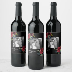 Rótulo De Garrafa De Cerveja Blush Burgundy Foto Floral Elegante Squ