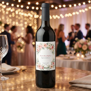 Rótulo De Garrafa De Cerveja Blush Rosa Aguarela Peônia Moldura Dourada Quincea