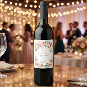 Rótulo De Garrafa De Cerveja Blush Rosa Aguarela Peônia Moldura Dourada Quincea
