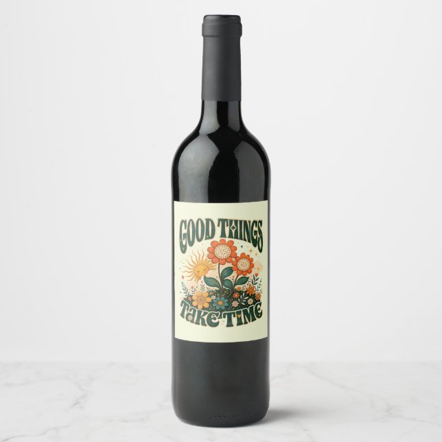 Rótulo De Garrafa De Cerveja Boas Coisas Levam Tempo Retro Floral Boho (Frente)