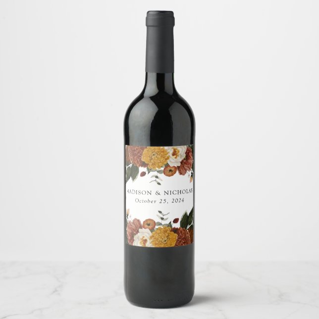 Rótulo De Garrafa De Cerveja Boho Autumn Floral Personalizado Casamento (Frente)