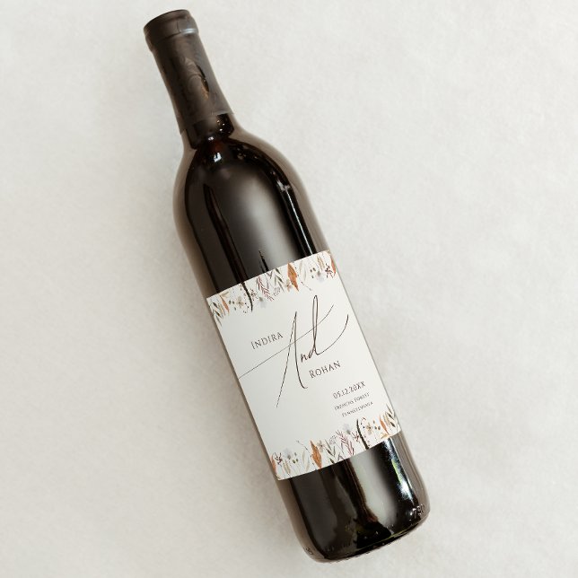 Rótulo De Garrafa De Cerveja Boho Autumn Wildflower | Casamento de bege (Criador carregado)