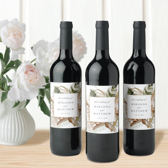 Rótulo De Garrafa De Cerveja Boho Botânico Belo Casamento Branco Floral (Criador carregado)