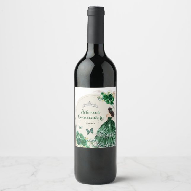 Rótulo De Garrafa De Cerveja Boho Emerald Green Rosas Princesa Quinceañera (Frente)