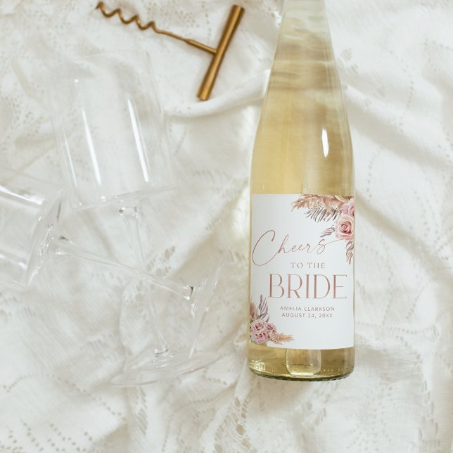 Rótulo De Garrafa De Cerveja Boho Floral Pampas Rosa Dourado Cheers (Criador carregado)