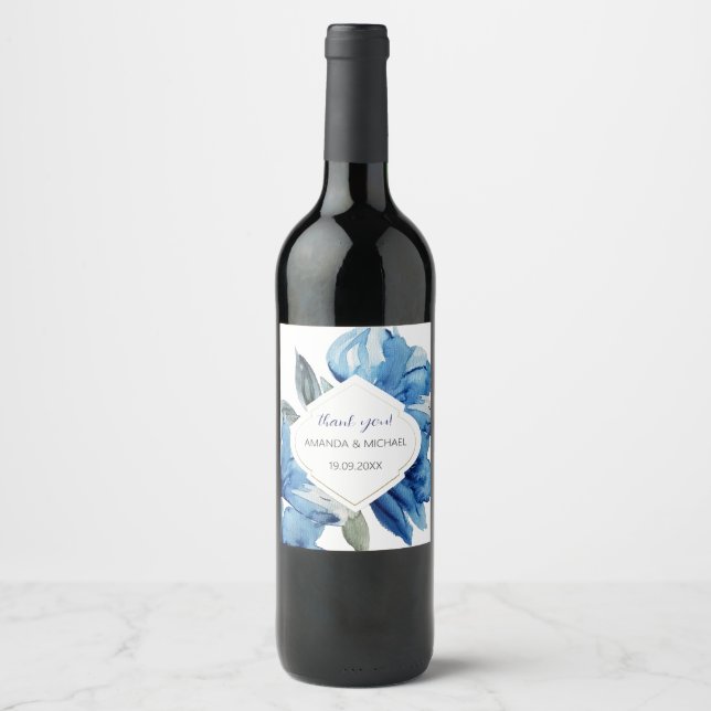 Rótulo De Garrafa De Cerveja Boho Indigo Blue Abstrato Floral (Frente)
