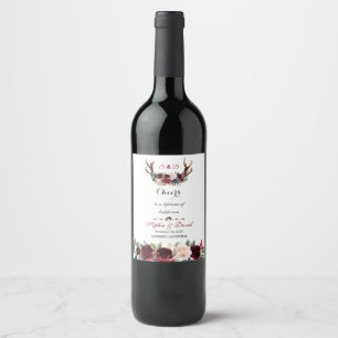 Rótulo De Garrafa De Cerveja Boho Merlot Marinho Blue Floral Antlers Casamento