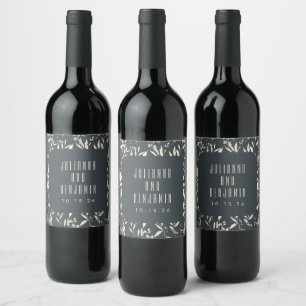 Rótulo De Garrafa De Cerveja Boho Preto Floral Casamento Personalizado