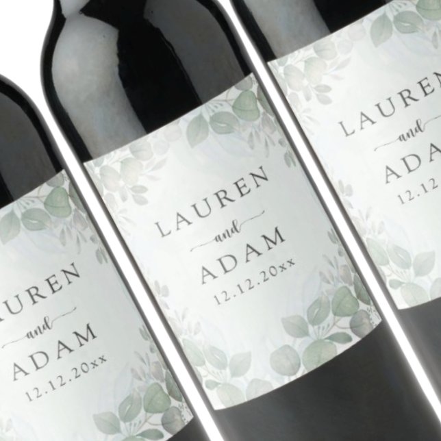 Rótulo De Garrafa De Cerveja Boho Sage Green Eucalyptus Monogram Wedding (Criador carregado)