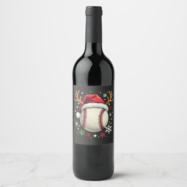 Rótulo De Garrafa De Cerveja Bola de Baseball com Cavalos de Reindeer e Natal (Frente)