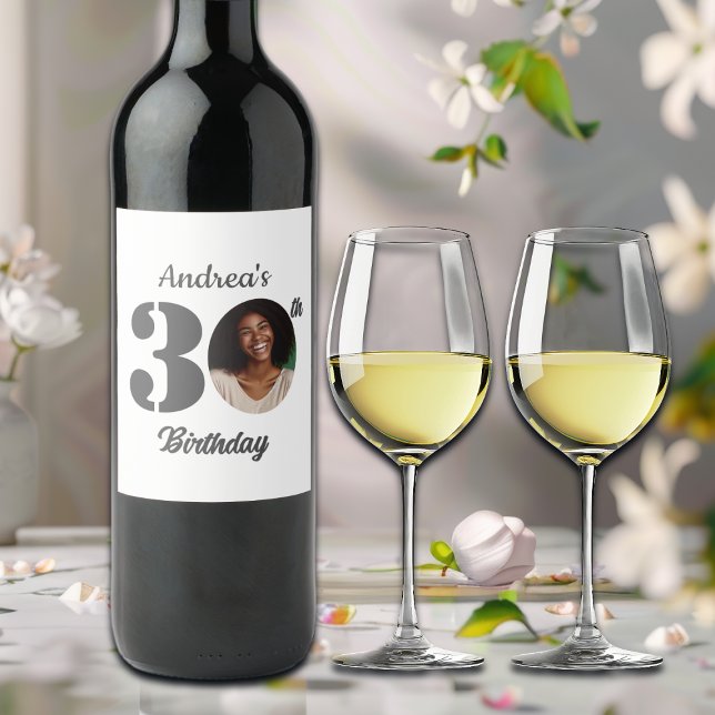 Rótulo De Garrafa De Cerveja Bold 30th Birthday Party Photo (Criador carregado)