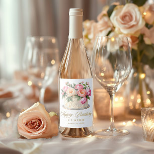 Rótulo De Garrafa De Cerveja Bolo de Aniversário Personalizado Floral Feminino
