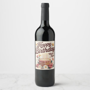 Rótulo De Garrafa De Cerveja Bolo Floral Vintage "Feliz Aniversário - Faça um D