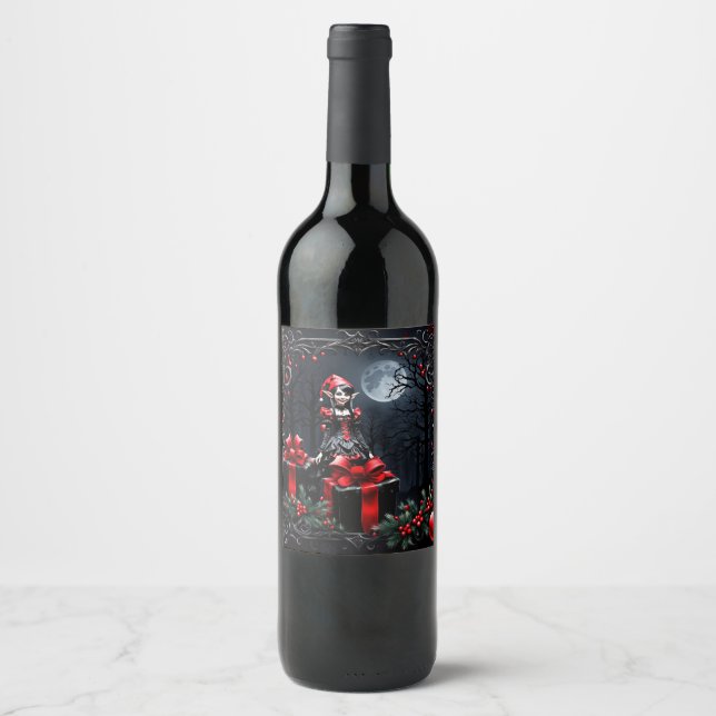 Rótulo De Garrafa De Cerveja Bonita Elfo de Natal Gótico. (Frente)