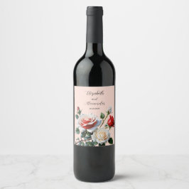 Rótulo De Garrafa De Cerveja Bonito casamento floral de rosas vermelhas brancas