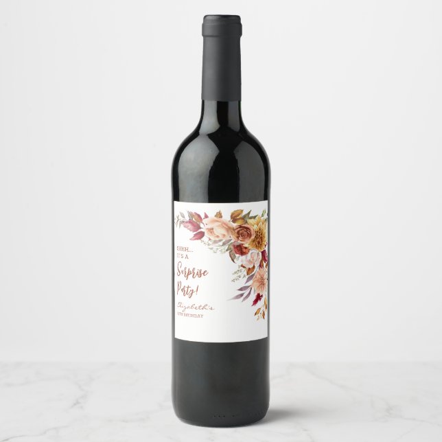 Rótulo De Garrafa De Cerveja Bonito Terracotta Fall Floral Surpresa Aniversário (Frente)