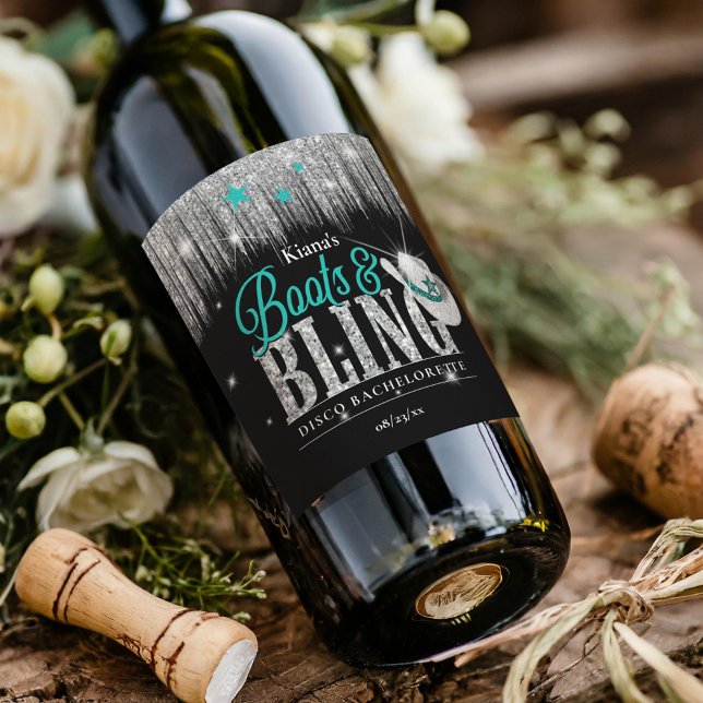 Rótulo De Garrafa De Cerveja Boots 'n Bling Disco Bachelorette Teal ID925 (Criador carregado)