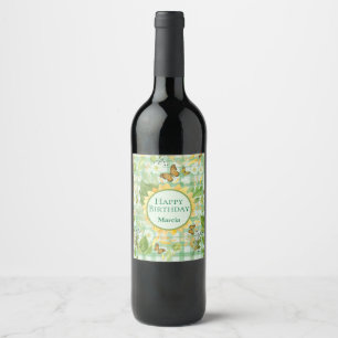 Rótulo De Garrafa De Cerveja Borboleta de Girassol de Xadrez Verde de Aniversár