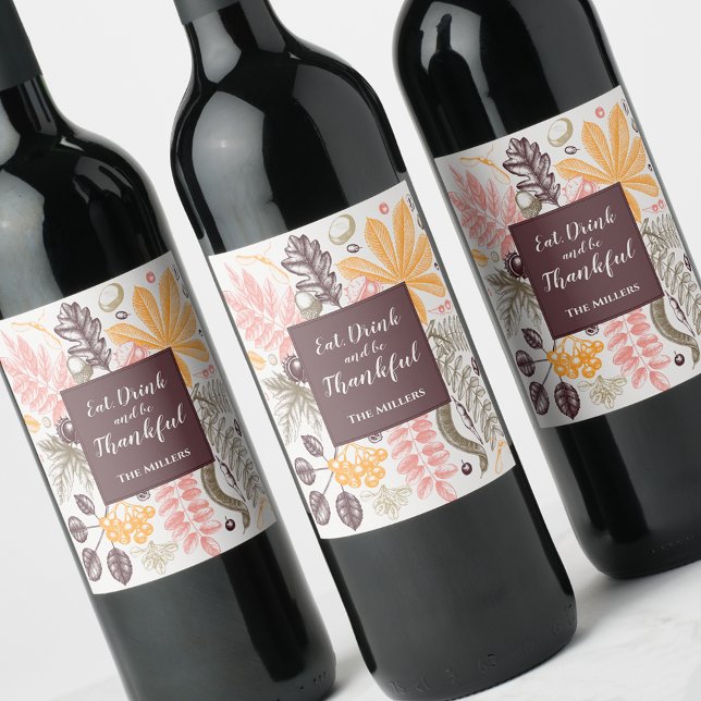 Rótulo De Garrafa De Cerveja Botânicos de Ação de Graças de Outono (Fall Autumn Thanksgiving Botanicals Wine Bottle Labels)