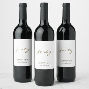 Rótulo De Garrafa De Cerveja Branco minimalista e Dourada idade de aniversário