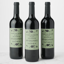Rótulo De Garrafa De Cerveja Bridesmaid Script Floral Motif Sage Verde