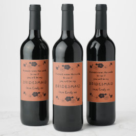 Rótulo De Garrafa De Cerveja Bridesmaid Script Floral Motif Terracotta
