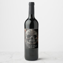 Rótulo De Garrafa De Cerveja Brilho Glamour Preto Brilho Caveira Gótica
