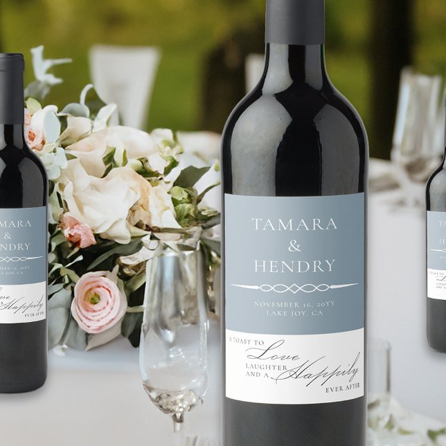 Rótulo De Garrafa De Cerveja Brinde de Casamento Elegante Azul Dusty (Wedding Toast wine bottle labels from my Wedding Colors collection)