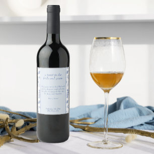 Rótulo De Garrafa De Cerveja Brinde de Casamento Floral de Chinoiserie Blue Ele