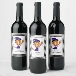 Rótulo De Garrafa De Cerveja Bruxa Bonita no Halloween do Chapéu Roxo