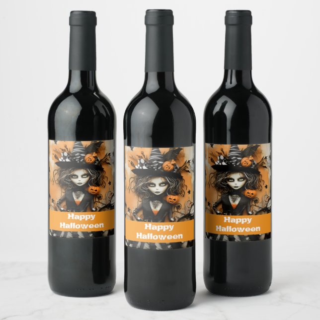 Rótulo De Garrafa De Cerveja Bruxa de Halloween com abóboras (Garrafas)
