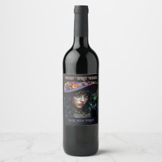 Rótulo De Garrafa De Cerveja Bruxa de Halloween e Gato Preto