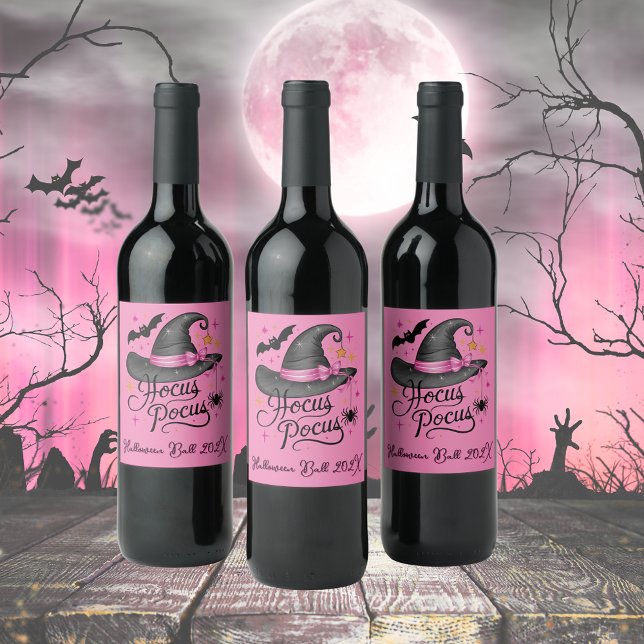 Rótulo De Garrafa De Cerveja Bruxa de Halloween Rosa e Negra Personalizável (Criador carregado)