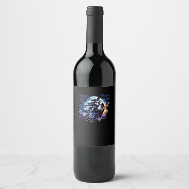 Rótulo De Garrafa De Cerveja Bruxa De Whimsigoth Voando Sobre Mulheres De Lua C (Frente)