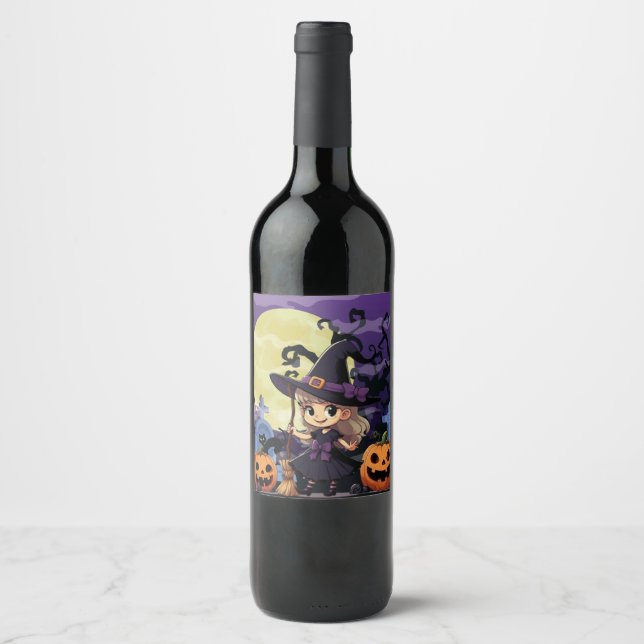 Rótulo De Garrafa De Cerveja Bruxa do Halloween do Anime Bonito (Frente)
