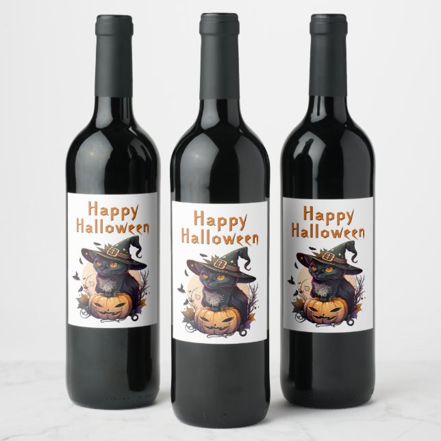 Rótulo De Garrafa De Cerveja Bruxa Gato para Feliz Halloween (Garrafas)